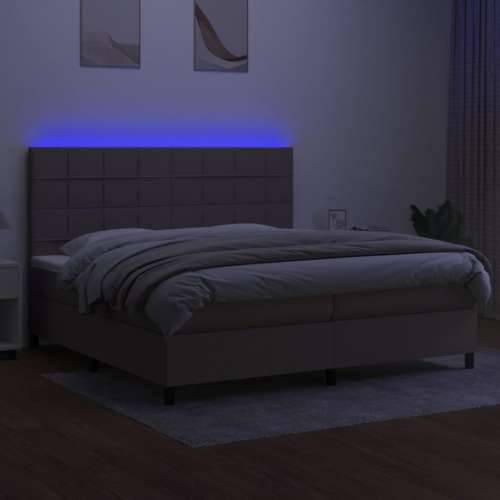 Krevet box spring s madracem LED smeđesivi 200x200 cm tkanina - Sivo-smeđa 200 x 200 cm Blok s kvadratima Cijena