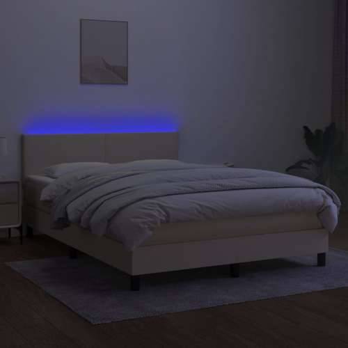 Krevet box spring s madracem LED krem 140x200 cm od tkanine - Krema 140 x 200 cm Gladak dizajn Cijena