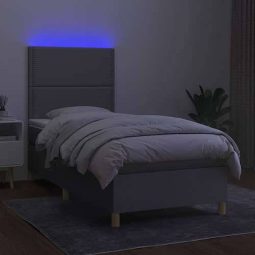 Krevet box spring s madracem LED svjetlosivi 80x200 cm tkanina - Svjetlosiva 80 x 200 cm Obično s čavlima Cijena