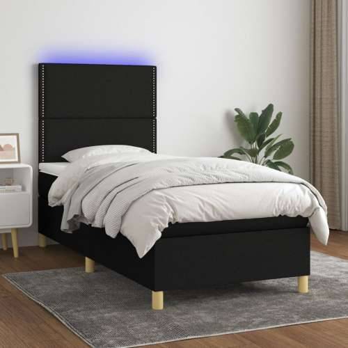 Krevet box spring s madracem LED crni 80 x 200 cm od tkanine - Crna 80 x 200 cm Obično s čavlima Cijena