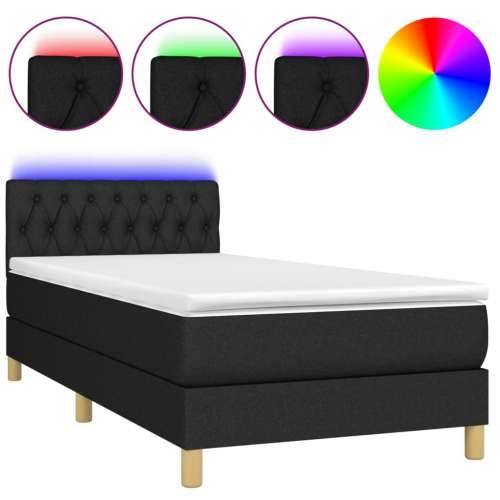 Krevet box spring s madracem LED crni 100x200 cm od tkanine - Crna 100 x 200 cm Dizajn s gumbima Cijena
