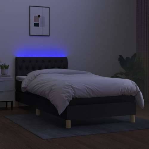 Krevet box spring s madracem LED crni 100x200 cm od tkanine - Crna 100 x 200 cm Dizajn s gumbima Cijena