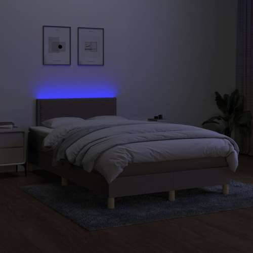 Krevet box spring s madracem LED smeđesivi 120 x 200 cm tkanina - Sivo-smeđa 120 x 200 cm Obično s čavlima Cijena
