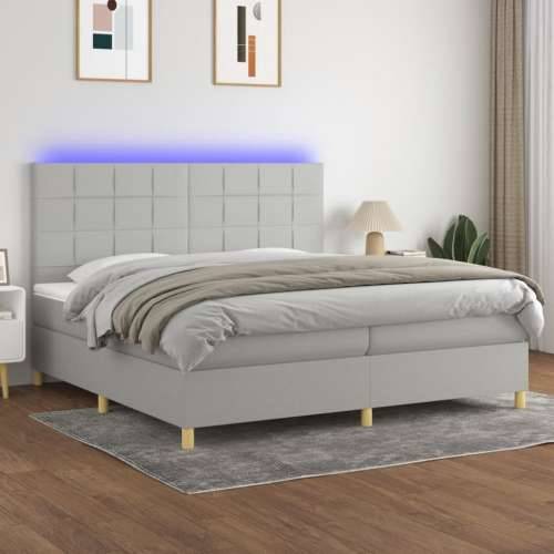 Krevet box spring s madracem LED svjetlosivi 200x200 cm tkanina - Svjetlosiva 200 x 200 cm Blok s kvadratima Cijena