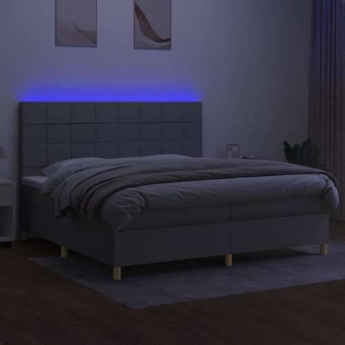 Krevet box spring s madracem LED svjetlosivi 200x200 cm tkanina - Svjetlosiva 200 x 200 cm Blok s kvadratima Cijena
