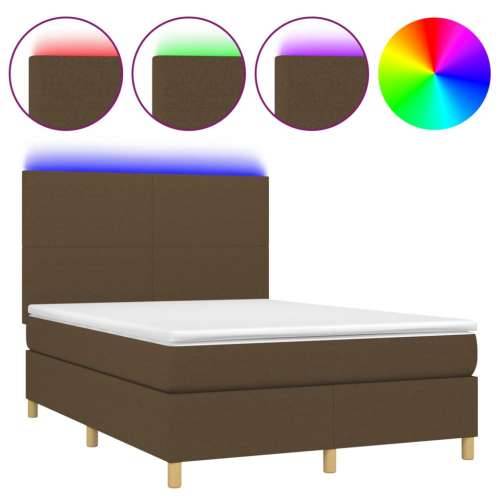 Krevet box spring s madracem LED tamnosmeđi 140x200 cm tkanina - Tamno smeđa 140 x 200 cm Gladak dizajn Cijena