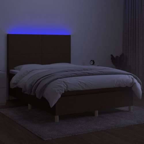 Krevet box spring s madracem LED tamnosmeđi 140x200 cm tkanina - Tamno smeđa 140 x 200 cm Gladak dizajn Cijena