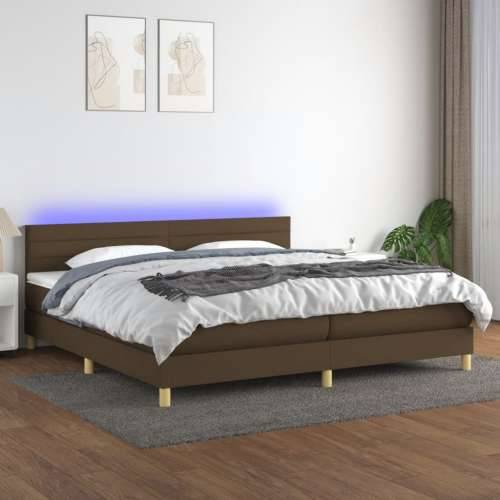 Krevet box spring s madracem LED tamnosmeđi 200x200 cm tkanina - Tamno smeđa 200 x 200 cm vodoravne pruge Cijena