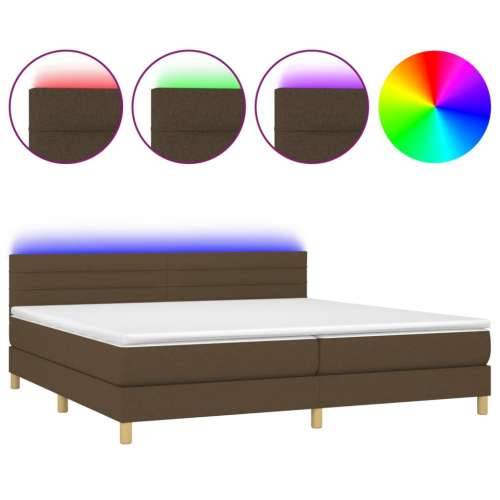 Krevet box spring s madracem LED tamnosmeđi 200x200 cm tkanina - Tamno smeđa 200 x 200 cm vodoravne pruge Cijena