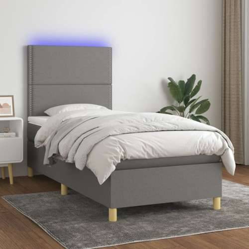 Krevet box spring s madracem LED tamnosivi 90x200 cm tkanina - Tamno siva 90 x 200 cm Obično s čavlima Cijena