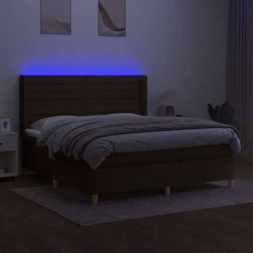 Krevet box spring s madracem LED tamnosmeđi 160x200 cm tkanina - Tamno smeđa 160 x 200 cm vodoravne pruge Cijena