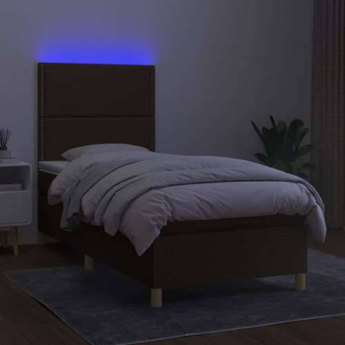 Krevet box spring s madracem LED tamnosmeđi 90x200 cm tkanina - Tamno smeđa 90 x 200 cm Obično s čavlima Cijena