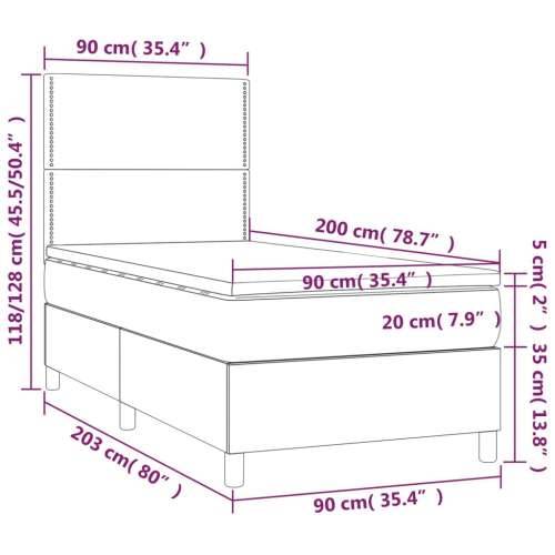 Krevet box spring s madracem LED plavi 90x200 cm od tkanine Plava 90 x 200 cm Obično s čavlima Cijena
