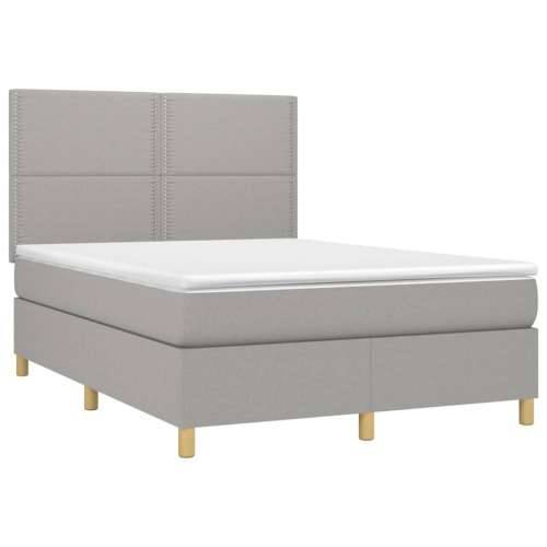 Krevet box spring s madracem LED svjetlosivi 140x200 cm tkanina - Svjetlosiva 140 x 200 cm Obično s čavlima Cijena