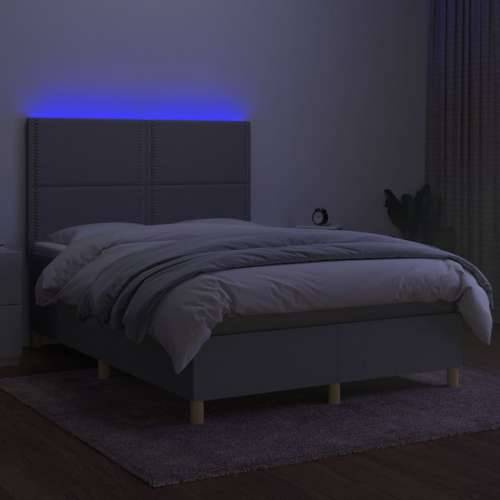 Krevet box spring s madracem LED svjetlosivi 140x200 cm tkanina - Svjetlosiva 140 x 200 cm Obično s čavlima Cijena