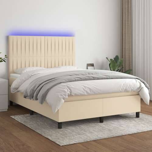 Krevet box spring s madracem LED krem 140x200 cm od tkanine - Krema 140 x 200 cm Okomite pruge Cijena