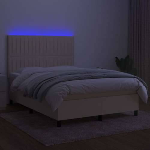 Krevet box spring s madracem LED krem 140x200 cm od tkanine - Krema 140 x 200 cm Okomite pruge Cijena