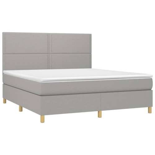 Krevet box spring s madracem LED svjetlosivi 180x200 cm tkanina - Svjetlosiva 180 x 200 cm Obično s čavlima Cijena