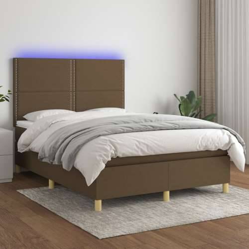 Krevet box spring s madracem LED tamnosmeđi 140x200 cm tkanina - Tamno smeđa 140 x 200 cm Obično s čavlima Cijena