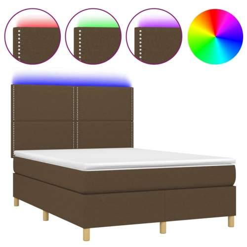 Krevet box spring s madracem LED tamnosmeđi 140x200 cm tkanina - Tamno smeđa 140 x 200 cm Obično s čavlima Cijena