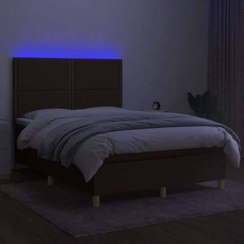 Krevet box spring s madracem LED tamnosmeđi 140x200 cm tkanina - Tamno smeđa 140 x 200 cm Obično s čavlima Cijena
