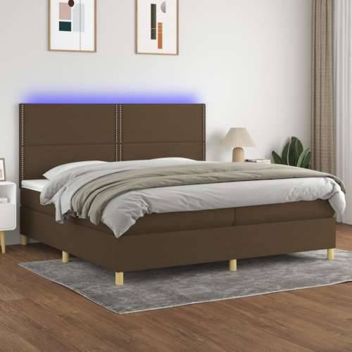 Krevet box spring s madracem LED tamnosmeđi 200x200 cm tkanina - Tamno smeđa 200 x 200 cm Obično s čavlima Cijena