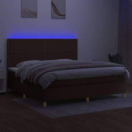 Krevet box spring s madracem LED tamnosmeđi 200x200 cm tkanina - Tamno smeđa 200 x 200 cm Obično s čavlima Cijena