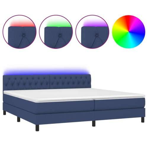 Krevet box spring s madracem LED plavi 200x200 cm od tkanine - Plava 200 x 200 cm Dizajn s gumbima Cijena