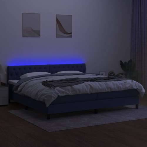 Krevet box spring s madracem LED plavi 200x200 cm od tkanine - Plava 200 x 200 cm Dizajn s gumbima Cijena