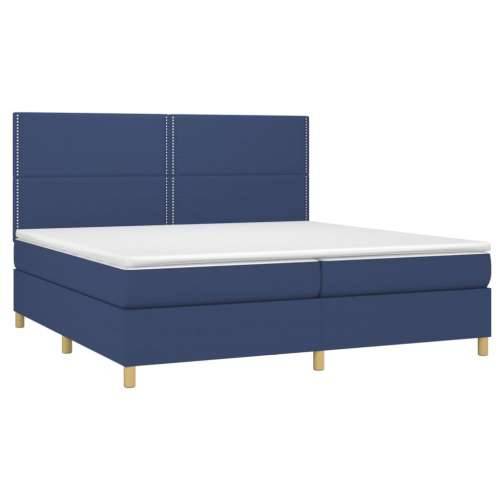 Krevet box spring s madracem LED plavi 200x200 cm od tkanine - Plava 200 x 200 cm Obično s čavlima Cijena