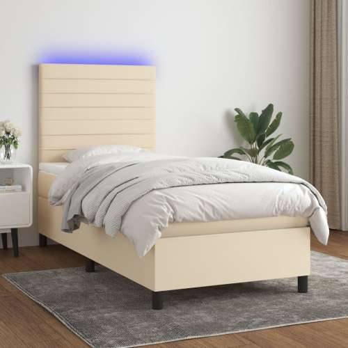 Krevet box spring s madracem LED krem 80 x 200 cm od tkanine - Krema 80 x 200 cm vodoravne pruge Cijena