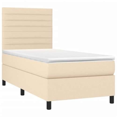 Krevet box spring s madracem LED krem 80 x 200 cm od tkanine - Krema 80 x 200 cm vodoravne pruge Cijena