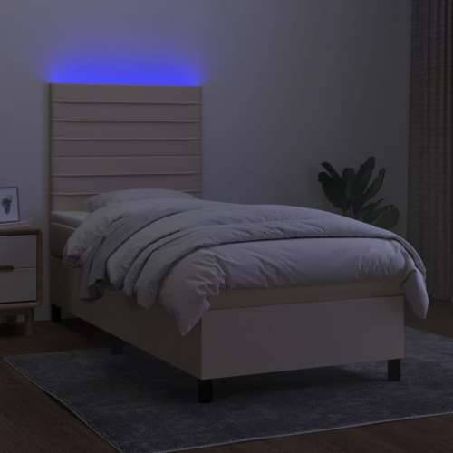 Krevet box spring s madracem LED krem 80 x 200 cm od tkanine - Krema 80 x 200 cm vodoravne pruge Cijena