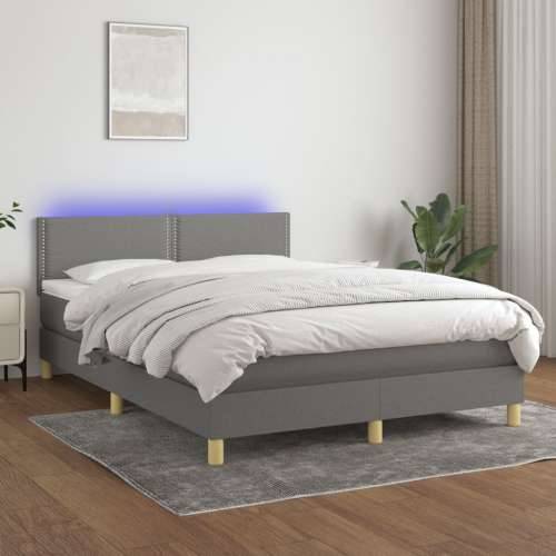 Krevet box spring s madracem LED tamnosivi 140x200 cm tkanina - Tamno siva 140 x 200 cm Obično s čavlima Cijena
