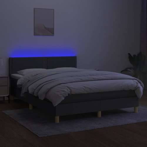 Krevet box spring s madracem LED tamnosivi 140x200 cm tkanina - Tamno siva 140 x 200 cm Obično s čavlima Cijena
