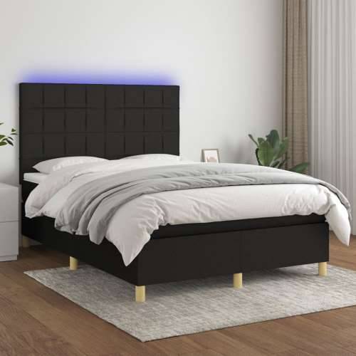Krevet box spring s madracem LED crni 140x200 cm od tkanine - Crna 140 x 200 cm Blok s kvadratima Cijena