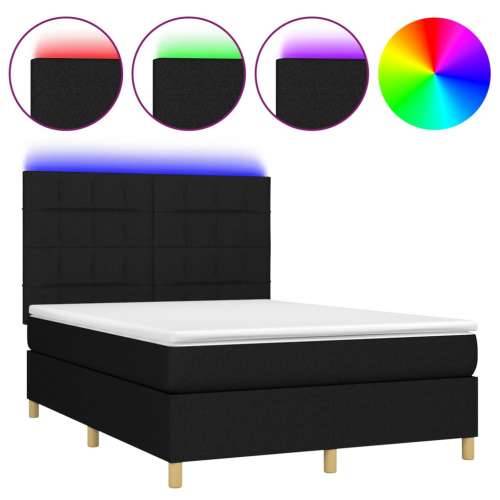 Krevet box spring s madracem LED crni 140x200 cm od tkanine - Crna 140 x 200 cm Blok s kvadratima Cijena