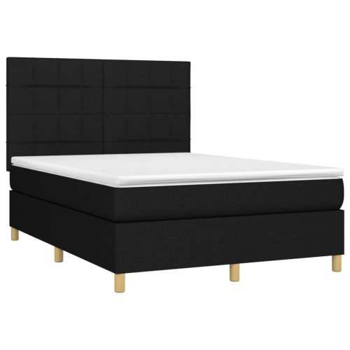 Krevet box spring s madracem LED crni 140x200 cm od tkanine - Crna 140 x 200 cm Blok s kvadratima Cijena