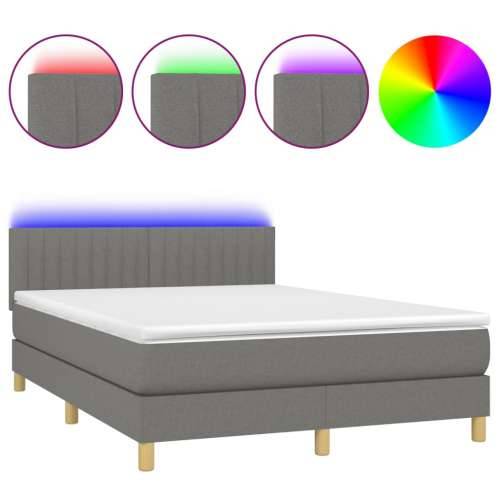 Krevet box spring s madracem LED tamnosivi 140x200 cm tkanina - Tamno siva 140 x 200 cm Okomite pruge Cijena