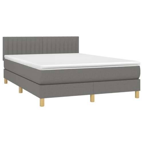 Krevet box spring s madracem LED tamnosivi 140x200 cm tkanina - Tamno siva 140 x 200 cm Okomite pruge Cijena