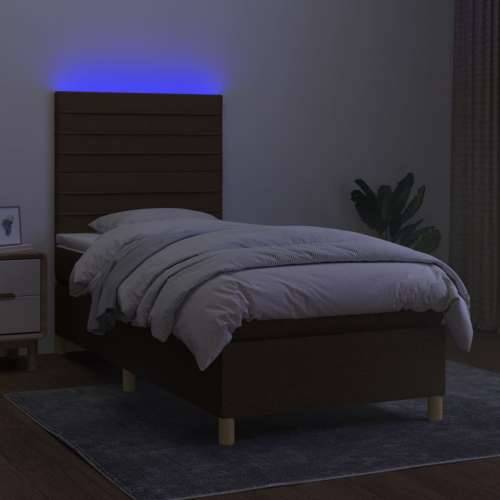 Krevet box spring s madracem LED tamnosmeđi 80 x 200 cm tkanina - Tamno smeđa 80 x 200 cm vodoravne pruge Cijena