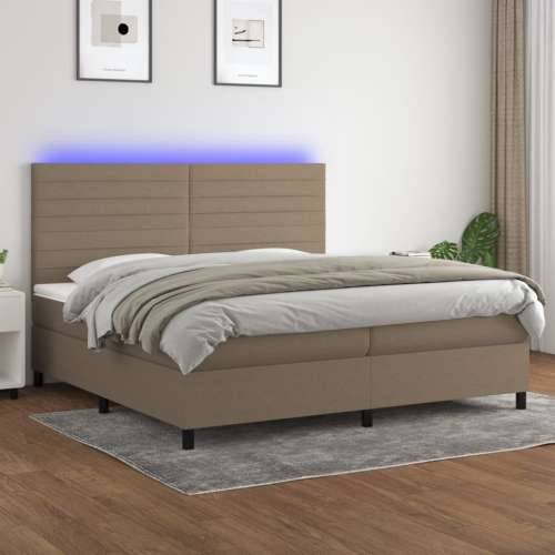Krevet box spring s madracem LED smeđesivi 200x200 cm tkanina - Sivo-smeđa 200 x 200 cm vodoravne pruge Cijena