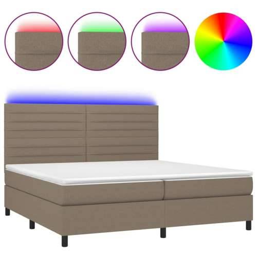 Krevet box spring s madracem LED smeđesivi 200x200 cm tkanina - Sivo-smeđa 200 x 200 cm vodoravne pruge Cijena
