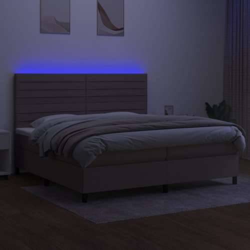 Krevet box spring s madracem LED smeđesivi 200x200 cm tkanina - Sivo-smeđa 200 x 200 cm vodoravne pruge Cijena