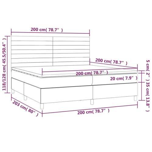 Krevet box spring s madracem LED smeđesivi 200x200 cm tkanina - Sivo-smeđa 200 x 200 cm vodoravne pruge Cijena