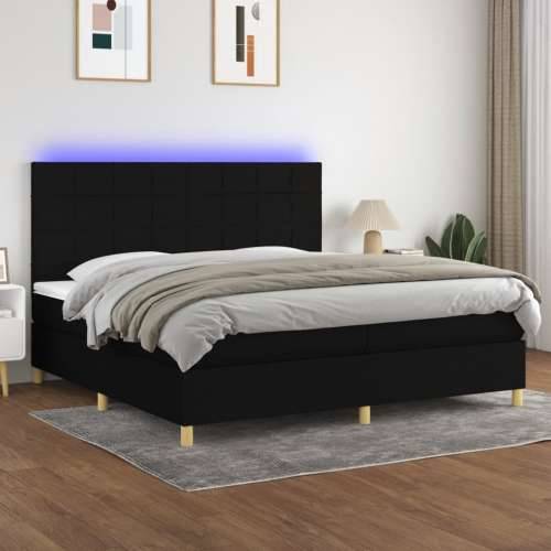 Krevet box spring s madracem LED crni 200x200 cm od tkanine - Crna 200 x 200 cm Blok s kvadratima Cijena