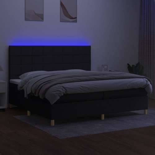 Krevet box spring s madracem LED crni 200x200 cm od tkanine - Crna 200 x 200 cm Blok s kvadratima Cijena