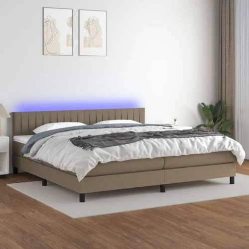 Krevet box spring s madracem LED smeđesivi 200x200 cm tkanina - Sivo-smeđa 200 x 200 cm Okomite pruge Cijena