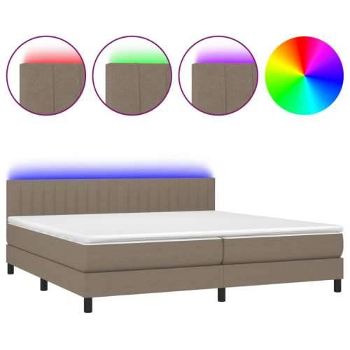 Krevet box spring s madracem LED smeđesivi 200x200 cm tkanina - Sivo-smeđa 200 x 200 cm Okomite pruge Cijena