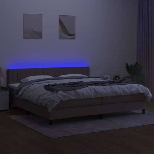 Krevet box spring s madracem LED smeđesivi 200x200 cm tkanina - Sivo-smeđa 200 x 200 cm Okomite pruge Cijena